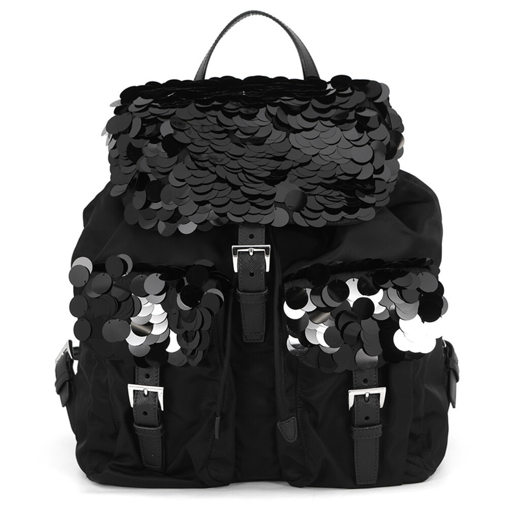 Prada Nylon Sequin Backpack 1BZ811 PRADA Handbag Black